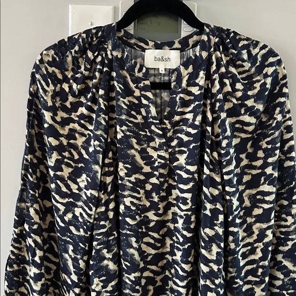 ba&sh Aisha Mini Long sleeve Dress in Blue Graphic NWT - Picture 9 of 15